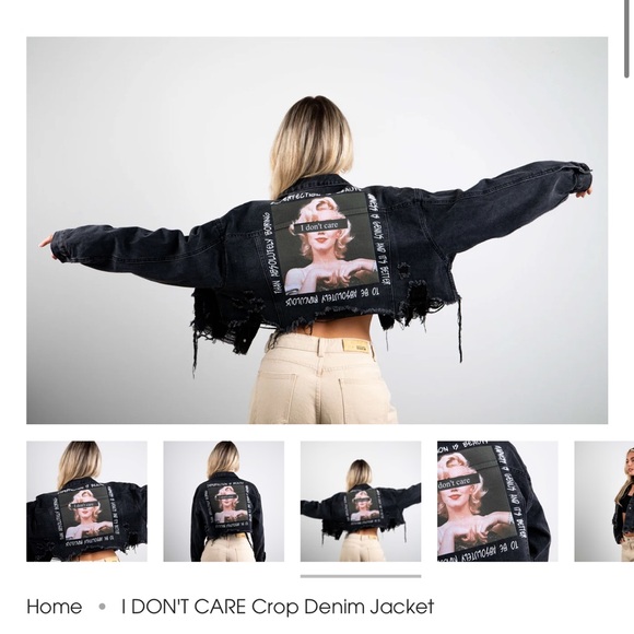 Trio Urban Black Denim Jacket I DONT CARE - Picture 5 of 10